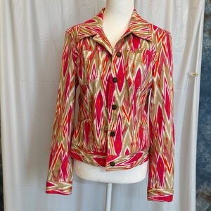 Jones New York Sport Pink and Tan Patterned Jean Jacket size S